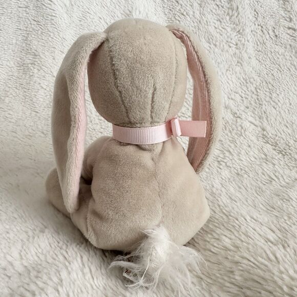 Carrots Bunnies By The Bay Little Loops Bunny Rabbit 6” Tan Pink Ribbon Plush - Picture 3 of 6